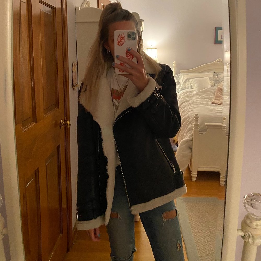 Missguided Fur Lined Pilot Biker Jacket